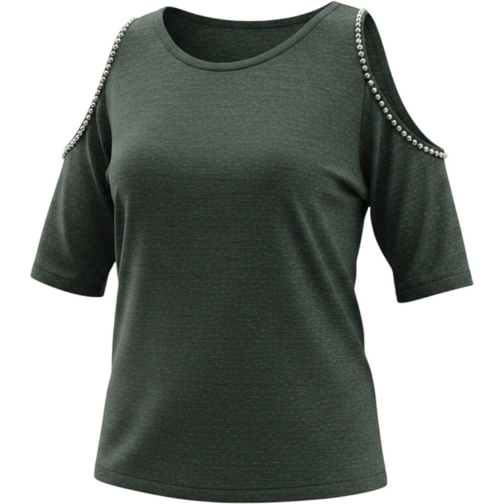 Juicy Couture Womens XL‎ Cold Shoulder Top Teal Space Dye Rhinestone Trim Knit